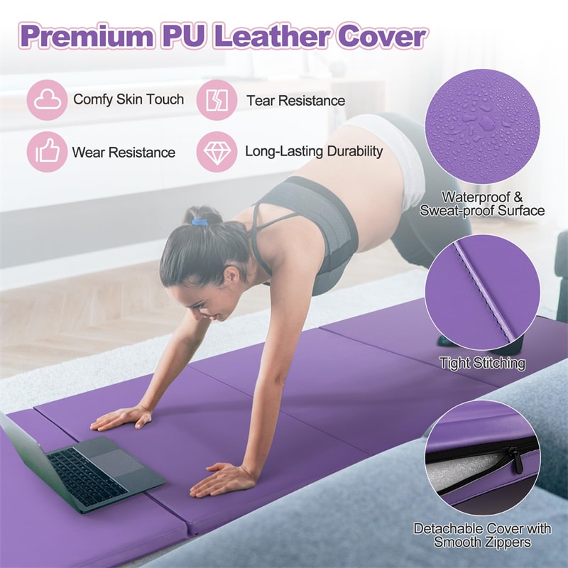 8' x 4' Anti-Tear Folding Gymnastics Mat for Yoga Fitness, 2" Thick 4-Panel Exercise Tumbling Mat with Carrying Handles