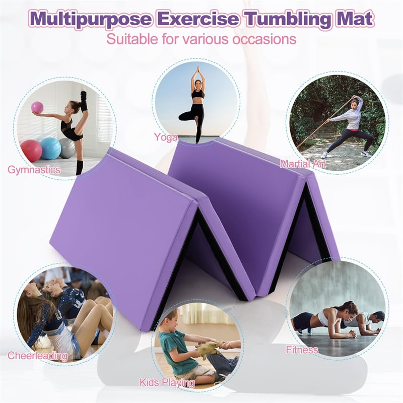 8' x 4' Anti-Tear Folding Gymnastics Mat for Yoga Fitness, 2" Thick 4-Panel Exercise Tumbling Mat with Carrying Handles