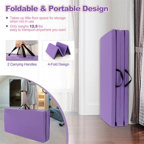 8' x 4' Anti-Tear Folding Gymnastics Mat for Yoga Fitness, 2" Thick 4-Panel Exercise Tumbling Mat with Carrying Handles