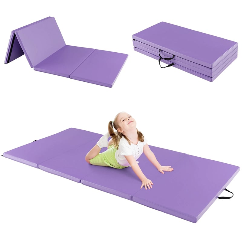 8' x 4' Anti-Tear Folding Gymnastics Mat for Yoga Fitness, 2" Thick 4-Panel Exercise Tumbling Mat with Carrying Handles