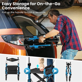 2-in-1 Folding Rollator Walker with Seat, Armrests & 9" All-Terrain Pneumatic Tires, Rolling Walker Wheelchair Combo for Seniors 300LB Capacity