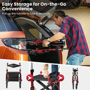 2-in-1 Folding Rollator Walker with Seat, Armrests & 9" All-Terrain Pneumatic Tires, Rolling Walker Wheelchair Combo for Seniors 300LB Capacity