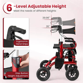 2-in-1 Folding Rollator Walker with Seat, Armrests & 9" All-Terrain Pneumatic Tires, Rolling Walker Wheelchair Combo for Seniors 300LB Capacity