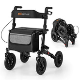 2-in-1 Folding Rolling Rollator Walker with Seat, 9" All-Terrain Pneumatic Tires & Height Adjustment, Aluminum Mobility Walking Aid for Seniors