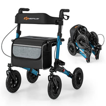 2-in-1 Folding Rolling Rollator Walker with Seat, 9" All-Terrain Pneumatic Tires & Height Adjustment, Aluminum Mobility Walking Aid for Seniors