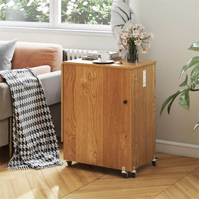 Folding Sewing Table with Charging Station, Rolling Craft Table with Storage Trays & Shelf, Foldable Sewing Machine Cabinet for Small Spaces