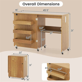 Folding Sewing Table with Charging Station, Rolling Craft Table with Storage Trays & Shelf, Foldable Sewing Machine Cabinet for Small Spaces