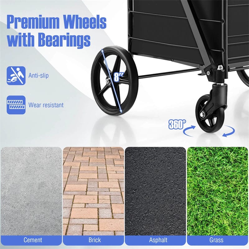 27.5 Gallon Jumbo Folding Shopping Cart with Waterproof Liner & Double Basket, Heavy Duty Portable Utility Cart for Grocery Market Laundry