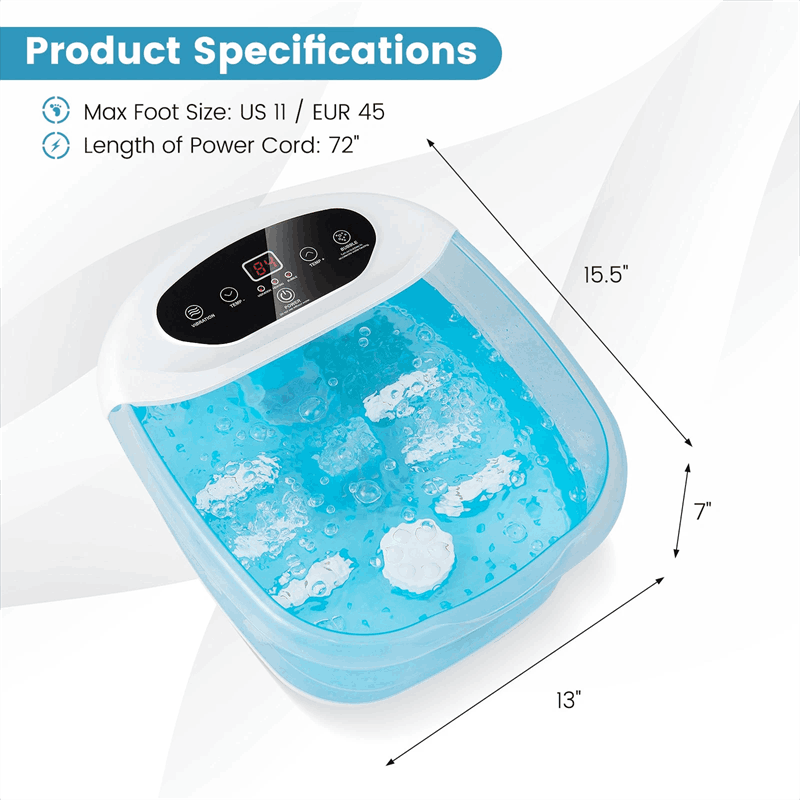 Foot Spa Bath Massager w/ Heat, Bubbles & Vibration Mode, Digital Temp Control, 12 Rollers, Pedicure Stone, Foot Soaker Tub for Relaxation