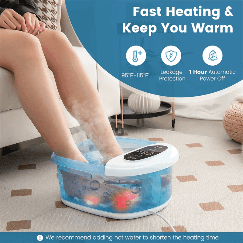 Foot Spa Bath Massager w/ Heat, Bubbles & Vibration Mode, Digital Temp Control, 12 Rollers, Pedicure Stone, Foot Soaker Tub for Relaxation