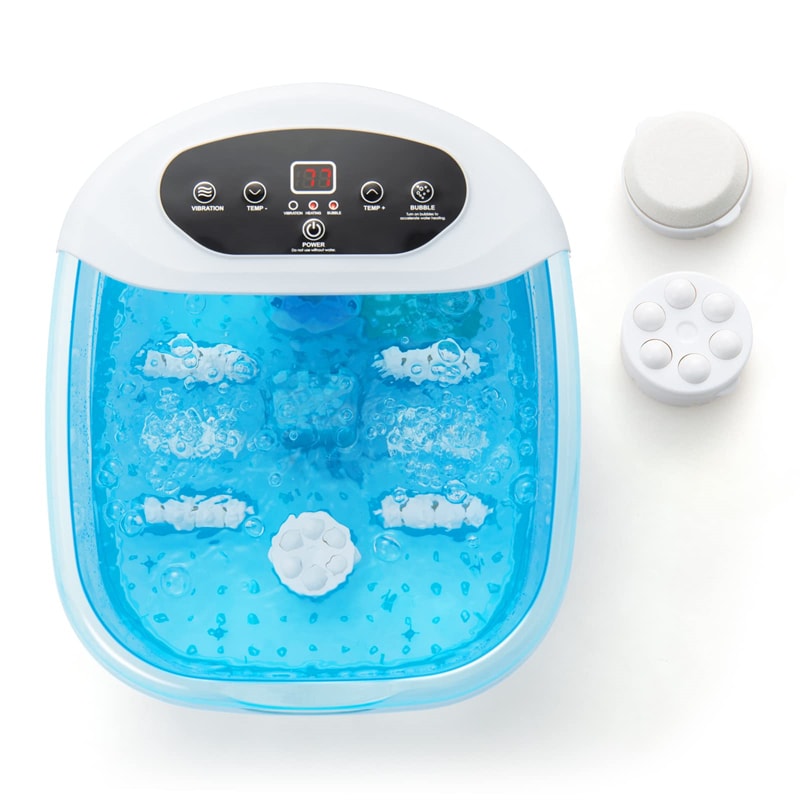 Foot Spa Bath Massager w/ Heat, Bubbles & Vibration Mode, Digital Temp Control, 12 Rollers, Pedicure Stone, Foot Soaker Tub for Relaxation