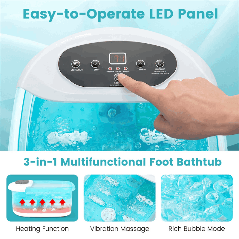 Foot Spa Bath Massager w/ Heat, Bubbles & Vibration Mode, Digital Temp Control, 12 Rollers, Pedicure Stone, Foot Soaker Tub for Relaxation