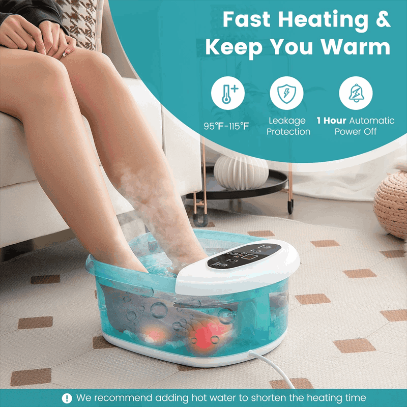 Foot Spa Bath Massager w/ Heat, Bubbles & Vibration Mode, Digital Temp Control, 12 Rollers, Pedicure Stone, Foot Soaker Tub for Relaxation