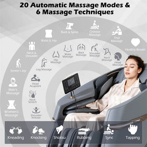 Full Body Zero Gravity Massage Chair, SL Track Massage Recliner with Airbags, Back & Waist Heater, Foot Rollers, Touch Screen, Auto Shoulder Scan