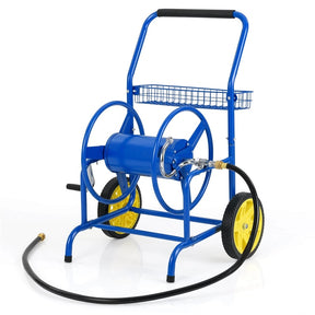 Garden Hose Reel Cart Holds 230FT of 5/8" Hose, Heavy-Duty Hose Cart with 2 Wheels & Storage Basket, Portable Water Hose Organizer for Yard