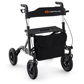 Foldable Rolling Walker with 9.5" All Terrain Pneumatic Wheel, Heavy Duty Height Adjustable Rollator Walker with Seat for Seniors
