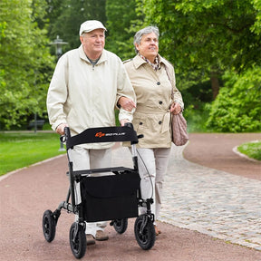 Foldable Rolling Walker with 9.5" All Terrain Pneumatic Wheel, Heavy Duty Height Adjustable Rollator Walker with Seat for Seniors