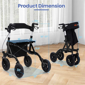 Foldable Rolling Walker with 9.5" All Terrain Pneumatic Wheel, Heavy Duty Height Adjustable Rollator Walker with Seat for Seniors
