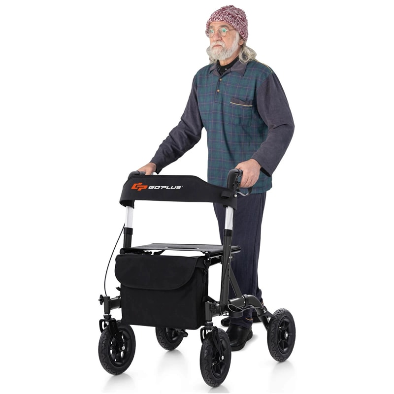 Foldable Rolling Walker with 9.5" All Terrain Pneumatic Wheel, Heavy Duty Height Adjustable Rollator Walker with Seat for Seniors