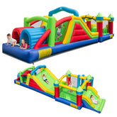 Inflatable Obstacle Course Bounce House w/ Dual Slides, Tunnels & Bounce Area, Huge Sectional Bouncy Castle for Big Kids Backyard
