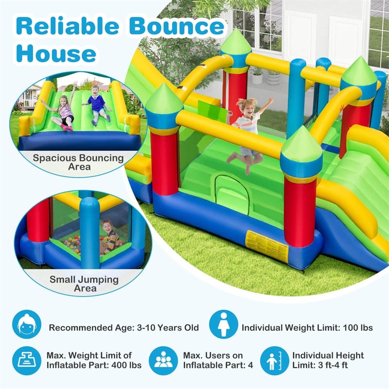 Inflatable Obstacle Course Bounce House w/ Dual Slides, Tunnels & Bounce Area, Huge Sectional Bouncy Castle for Big Kids Backyard