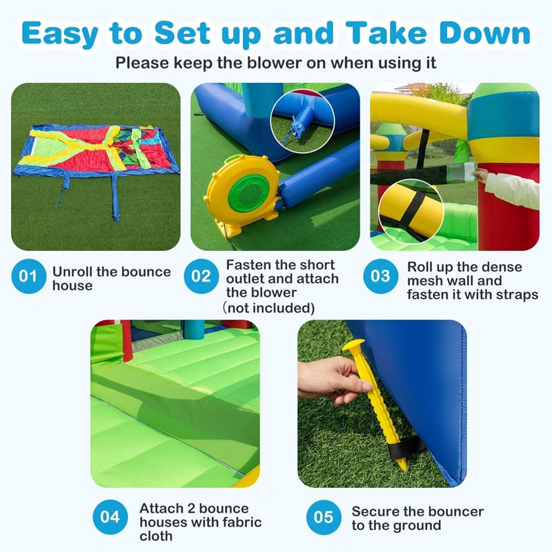 Inflatable Obstacle Course Bounce House w/ Dual Slides, Tunnels & Bounce Area, Huge Sectional Bouncy Castle for Big Kids Backyard