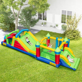 Inflatable Obstacle Course Bounce House w/ Dual Slides, Tunnels & Bounce Area, Huge Sectional Bouncy Castle for Big Kids Backyard