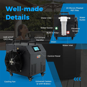 Ice Bath Chiller for Cold Plunge Tubs, 0.8HP Professional Cold Therapy Chiller with Wheels, WiFi App Control, Built-in Pump, 2 Filters & 3 Hoses