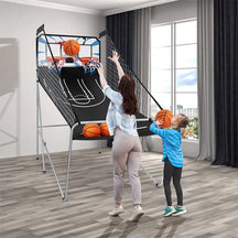 2 Player Foldable Basketball Arcade Game with 4 Balls, Indoor Double Shot Electronic Basketball Game