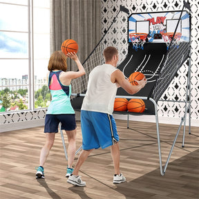 2 Player Foldable Basketball Arcade Game with 4 Balls, Indoor Double Shot Electronic Basketball Game