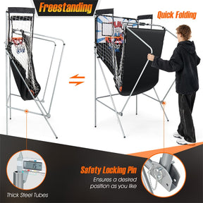 2 Player Foldable Basketball Arcade Game with 4 Balls, Indoor Double Shot Electronic Basketball Game