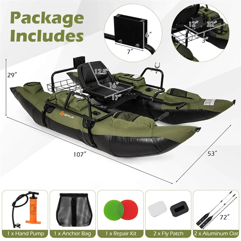 Inflatable Fishing Float Tube with Foldable Padded Seat, Adjustable Footrest, Pump & Paddles, 400 LBS Load Capacity Adult Belly Boat for Angling