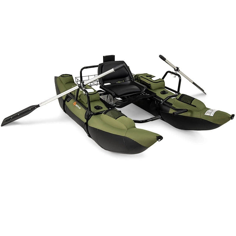 Inflatable Fishing Float Tube with Foldable Padded Seat, Adjustable Footrest, Pump & Paddles, 400 LBS Load Capacity Adult Belly Boat for Angling