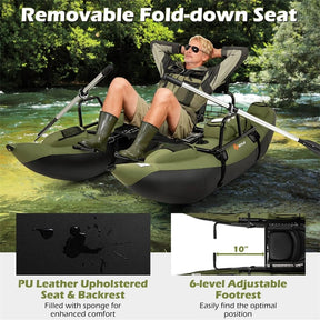 Inflatable Fishing Float Tube with Foldable Padded Seat, Adjustable Footrest, Pump & Paddles, 400 LBS Load Capacity Adult Belly Boat for Angling