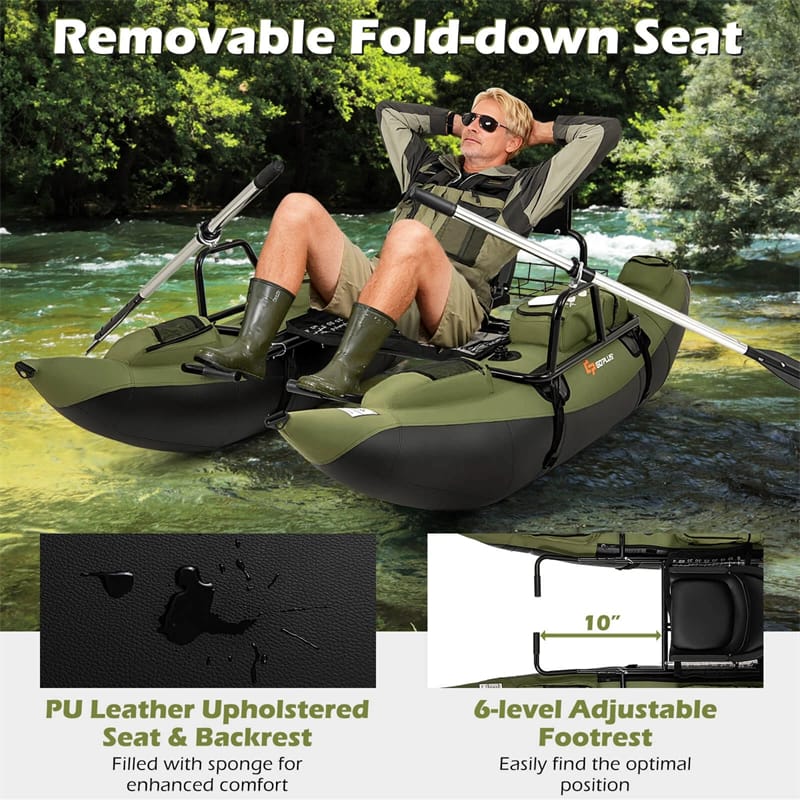 Inflatable Fishing Float Tube with Foldable Padded Seat, Adjustable Footrest, Pump & Paddles, 400 LBS Load Capacity Adult Belly Boat for Angling