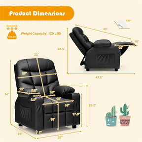 Kids Recliner Chair PU Leather Adjustable Lounge Sofa with Cup Holder, 3 Pockets & Retractable Footrest, Ergonomic Toddler Furniture Sofa