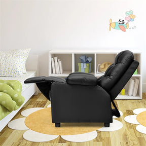Kids Recliner Chair PU Leather Adjustable Lounge Sofa with Cup Holder, 3 Pockets & Retractable Footrest, Ergonomic Toddler Furniture Sofa