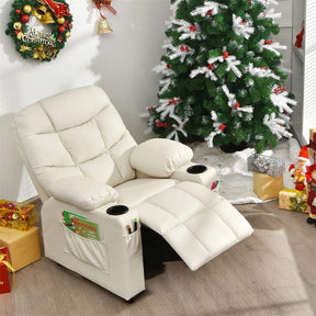 Kids Recliner Chair PU Leather Adjustable Lounge Sofa with Cup Holder, 3 Pockets & Retractable Footrest, Ergonomic Toddler Furniture Sofa