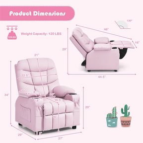 Kids Recliner Chair PU Leather Adjustable Lounge Sofa with Cup Holder, 3 Pockets & Retractable Footrest, Ergonomic Toddler Furniture Sofa