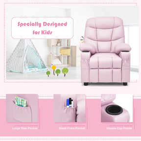 Kids Recliner Chair PU Leather Adjustable Lounge Sofa with Cup Holder, 3 Pockets & Retractable Footrest, Ergonomic Toddler Furniture Sofa