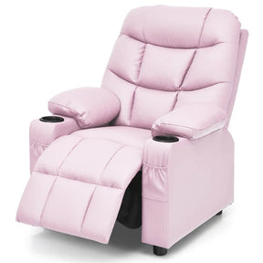 Kids Recliner Chair PU Leather Adjustable Lounge Sofa with Cup Holder, 3 Pockets & Retractable Footrest, Ergonomic Toddler Furniture Sofa