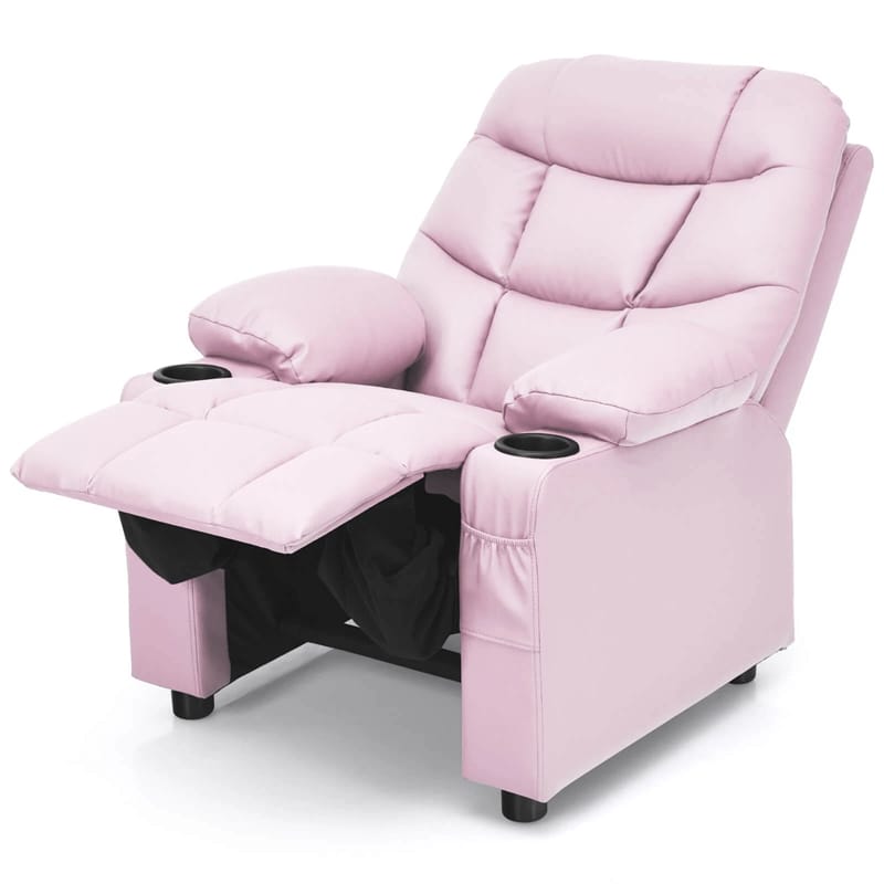 Kids Recliner Chair PU Leather Adjustable Lounge Sofa with Cup Holder, 3 Pockets & Retractable Footrest, Ergonomic Toddler Furniture Sofa