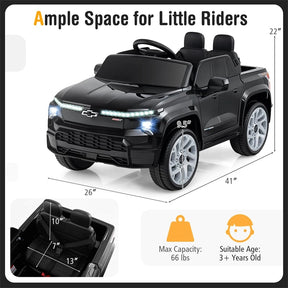 12V Ride-On Car, Licensed Chevrolet Ride On Truck Kids Electric Vehicle with Remote Control, Storage & Spring Suspension for Ages 3+