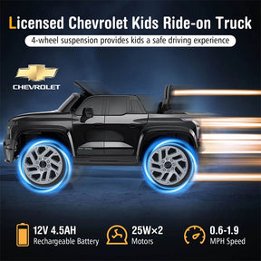 12V Ride-On Car, Licensed Chevrolet Ride On Truck Kids Electric Vehicle with Remote Control, Storage & Spring Suspension for Ages 3+
