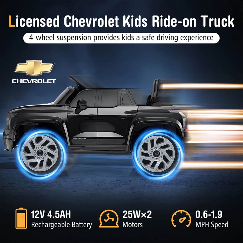 12V Ride-On Car, Licensed Chevrolet Ride On Truck Kids Electric Vehicle with Remote Control, Storage & Spring Suspension for Ages 3+