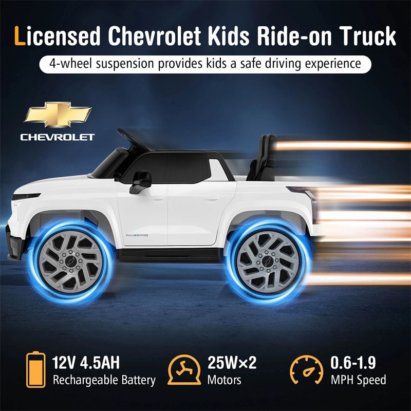 12V Ride-On Car, Licensed Chevrolet Ride On Truck Kids Electric Vehicle with Remote Control, Storage & Spring Suspension for Ages 3+