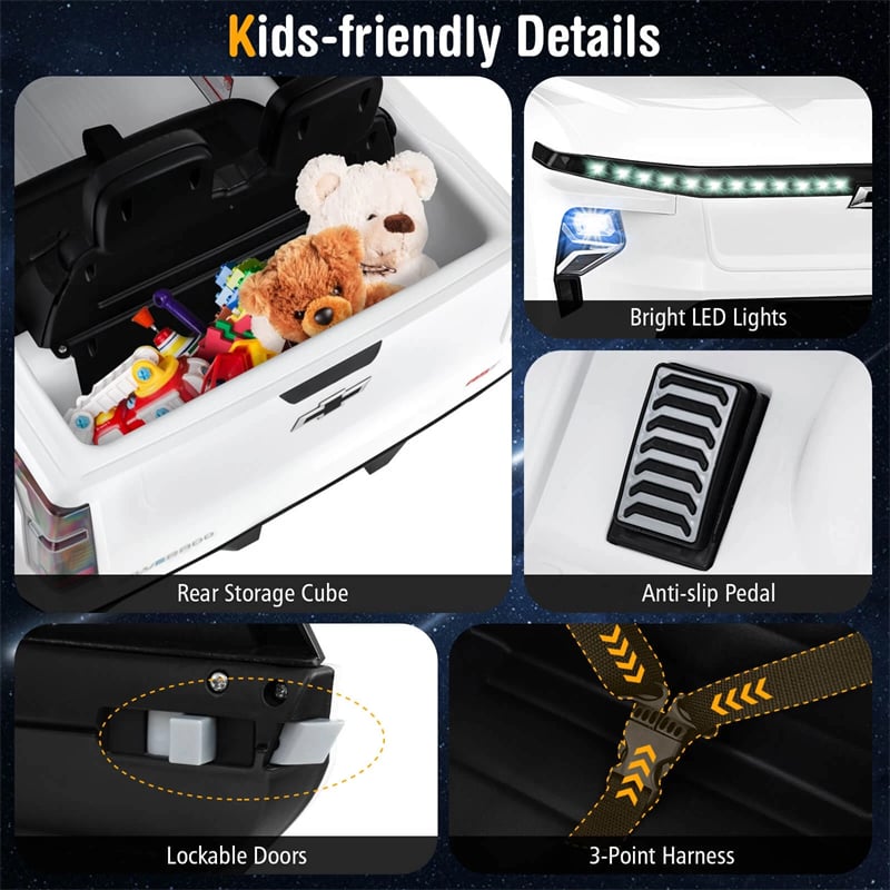 12V Ride-On Car, Licensed Chevrolet Ride On Truck Kids Electric Vehicle with Remote Control, Storage & Spring Suspension for Ages 3+