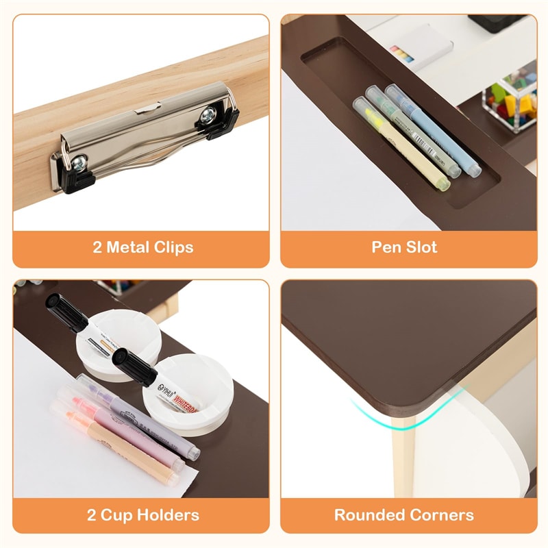 Kids Wooden Art Center Easel with Adjustable Double-Sided Blackboard & Whiteboard, Paper Roll, Toddler Art Table & Chair Set with Storage