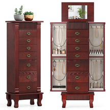 Large Standing Jewelry Armoire Cabinet Wooden Storage Chest with 7 Drawers, 2 Side Doors, 12 Hooks, Flip-Up Mirror & Top Organizer