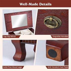 Large Standing Jewelry Armoire Cabinet Wooden Storage Chest with 7 Drawers, 2 Side Doors, 12 Hooks, Flip-Up Mirror & Top Organizer